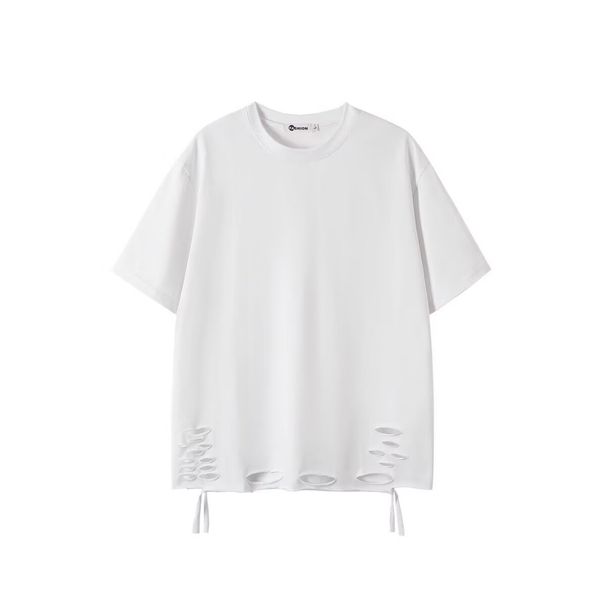 "Men's Korean Streetwear T-Shirt – Trendy Distressed Round Neck Tee | Minimalist & Edgy Summer Top"_viptrois.com