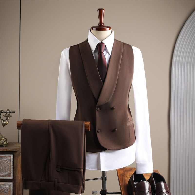 Men's Clothing Double Breasted Suit Set - Slim Fit Formal Blazer, Vest & Trousers For Wedding, Groom, Business & Special Occasions (Black, Charcoal)_viptrois.com