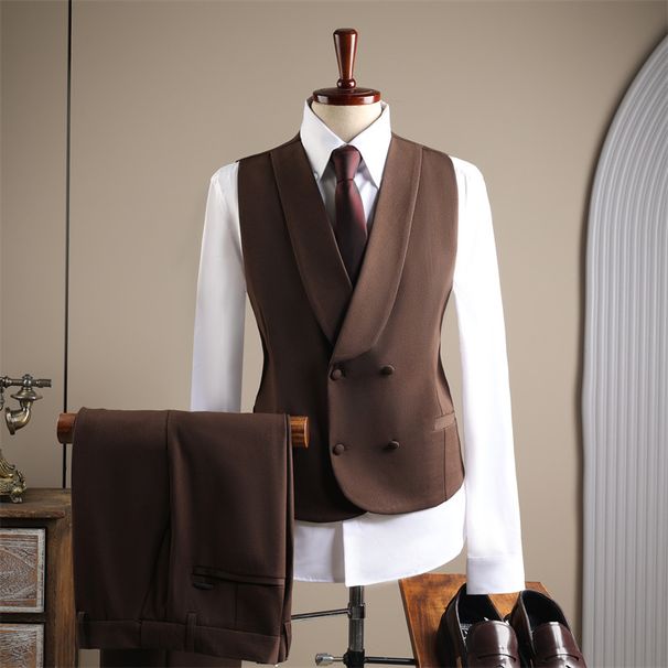 Men's Clothing Double Breasted Suit Set - Slim Fit Formal Blazer, Vest & Trousers For Wedding, Groom, Business & Special Occasions (Black, Charcoal)_viptrois.com
