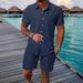 Men's Clothing Casual Short Sleeved Summer Solid Color Tops Suit_viptrois.com