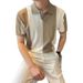 Men's Clothing Summer New Color Matching Short Sleeved Sweater Men's Polo Shirt V Neck Slim Fit Senior Business T Shirt_viptrois.com