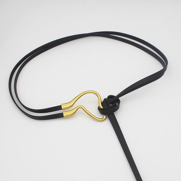 Black Slim Waist Chain - Antique Gold Horsebuckle Belt For Women | Elegant Dress Sash & Jeans Strap (0.6" Width, Adjustable)_viptrois.com