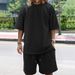 Men's Clothing Jacquard Checkerboard Solid Color Short Sleeved Shorts Suit_viptrois.com