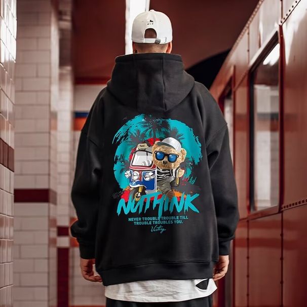 New European And American Street Style Bear Hoodie For Men, Ins Trend, Plus Size, Oversized, Cartoon Hooded Jacket_viptrois.com