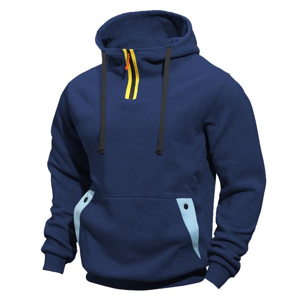 Men's Patchwork Hoodie – Loose Fit Gym & Streetwear Hooded Jacket (Black, Navy, Army Green, Khaki, Gray)_viptrois.com