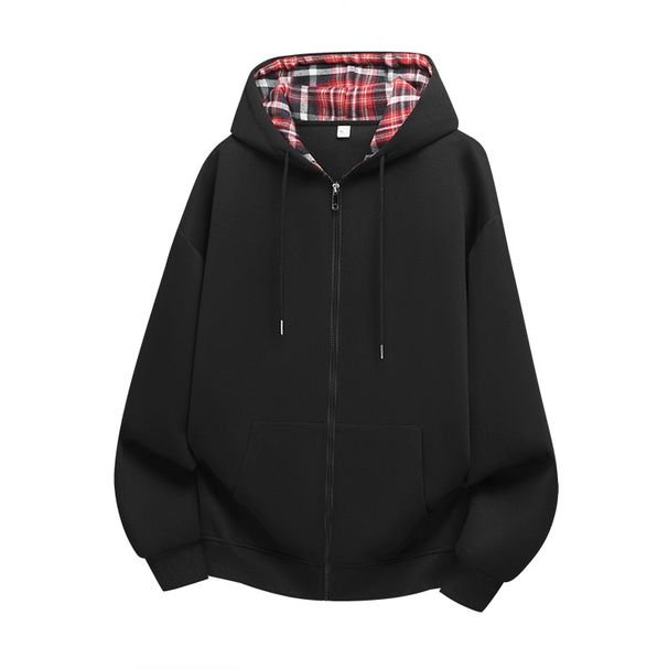 Men's Clothing New Spring American High Street Style Plaid Hooded Cardigan Sweatshirt Men's Clothing Factory Direct Sales_viptrois.com