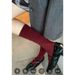Ankola Red Socks Wine Red Mid Length Socks Women's Korean College Style Solid Color Pile Socks Calf Socks Pure Cotton_viptrois.com