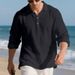 Men's Linen Blend Button-Up Polo Shirt – Breathable Long Sleeve, Relaxed Fit, Classic Solid Colors (S-XXXL, Casual & Everyday Wear)_viptrois.com