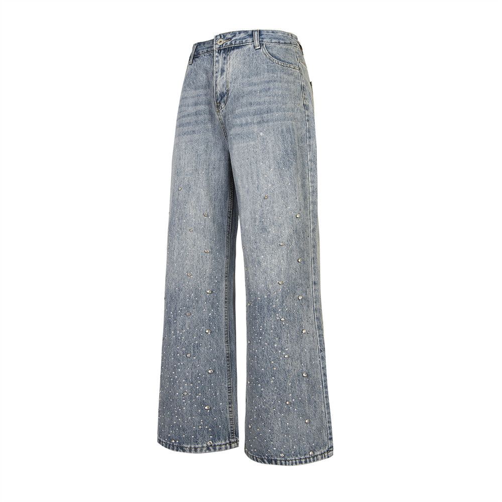 Men's Clothing Vibe Trendy Brand Niche Personality Hot Diamond Straight Wide Leg Trousers_viptrois.com