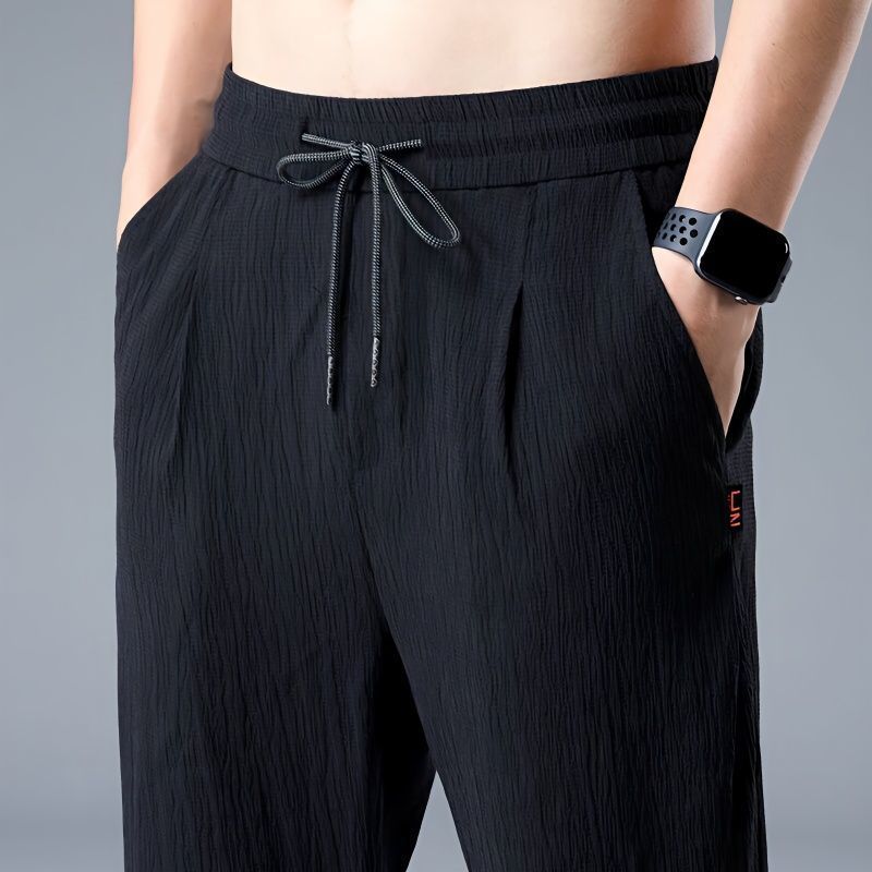 Men's Clothing Linen Casual Pants Summer Ice Silk Thin Trousers Loose Straight Cotton And Linen Large Size Pants_viptrois.com