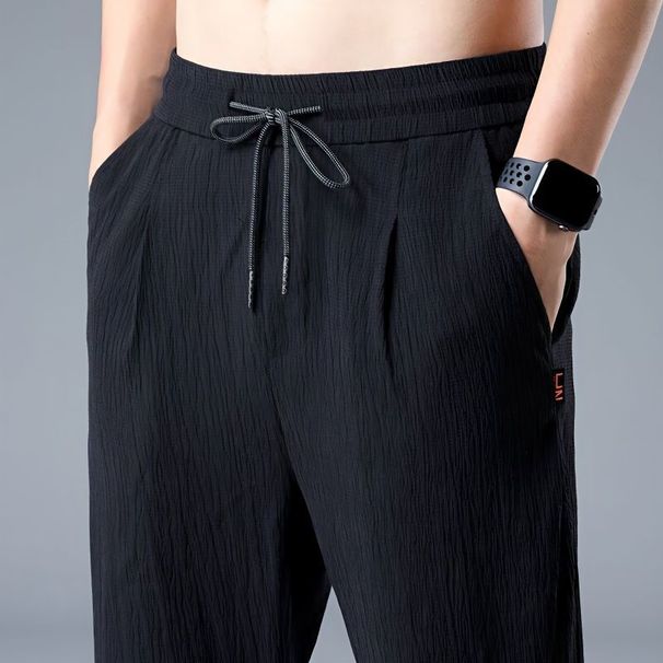 Men's Clothing Linen Casual Pants Summer Ice Silk Thin Trousers Loose Straight Cotton And Linen Large Size Pants_viptrois.com