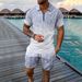 Men's Slim Fit Short Sleeve Suit - Zipper Lapel Shirt & Matching Shorts | Summer Casual Outfit_viptrois.com