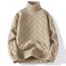 Men's Long Sleeve High Neck Jacquard Knit Sweater – Trendy Loose Fit Pullover For Teens & Young Adults, Winter Warm Casual Wear_viptrois.com