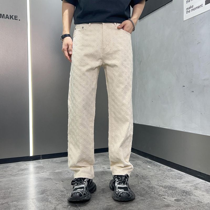 Men's Clothing High Street Floral Trousers Men's Loose Straight Fashion Brand Suit Versatile Men's Jeans_viptrois.com