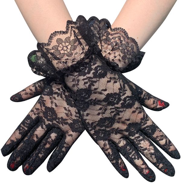 Sexy Lace Trim Short Black Summer Bride Gloves Driving Electric Bike Riding Sunshade Sun Protection_viptrois.com