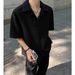 Men's Clothing Black Textured Jacquard Short Sleeved Shirt Trendy Handsome Casual Collar Shirt_viptrois.com