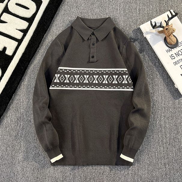 New Autumn And Winter High End Lapel Long Sleeved Sweater For Men, Handsome Trendy Brand, Slim Fit, Bottoming Sweater_viptrois.com