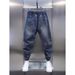 Trendy Retro Color Blocked Jeans For Men, Autumn And Winter Style, Drawstring, Slim Straight Leg, Tapered Harem Carrot Pants_viptrois.com