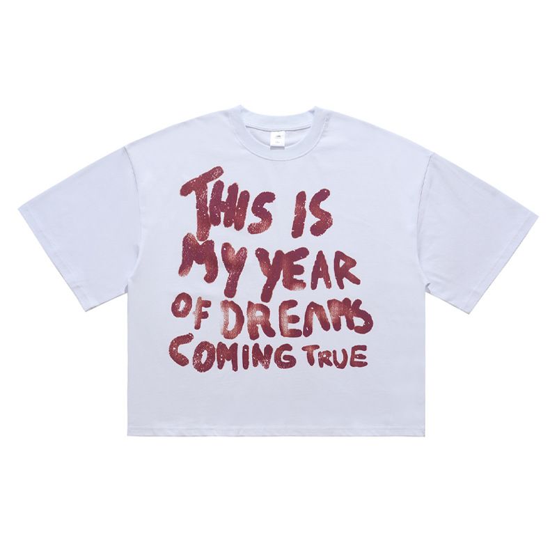Autumn American Street Style Letter Print Sleeve T-Shirt Unisex Couple Versatile Casual Short Top_viptrois.com