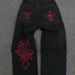 Y2K Jeans New Harajuku Hip Hop Men's Retro Skull Graphic Embroidered Baggy Jeans Denim Pants Men Goth High Waist Wide Trousers_viptrois.com