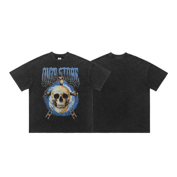 Spring And Autumn New American Skull Head Trendy High Street Hip-Hop Loose T-Shirt For Men_viptrois.com