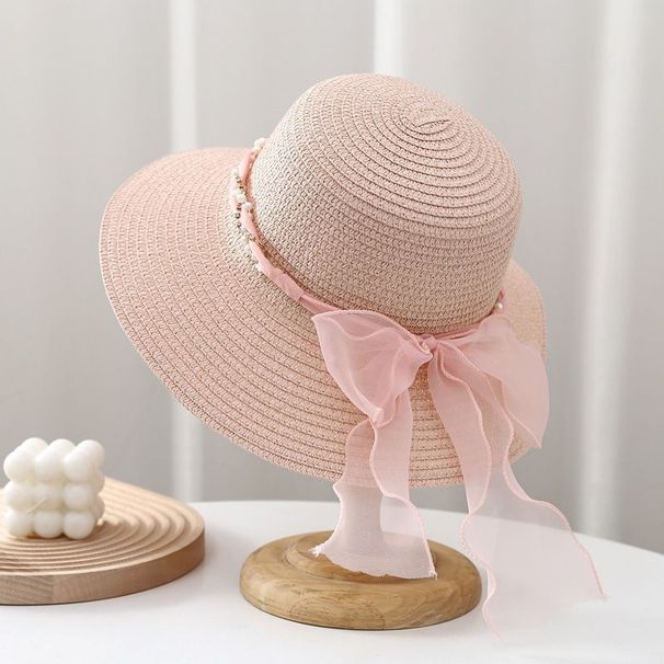French lace ribbon large brimmed beach play sraw ha, women's sun proecion, versaile fashion rhinesone fisherman_viptrois.com