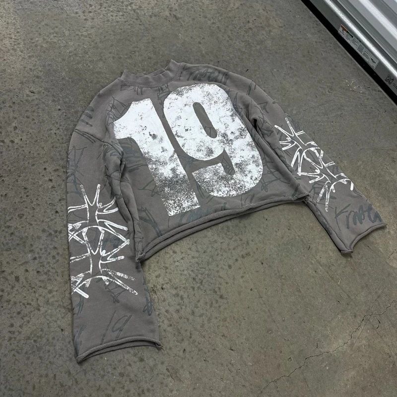Gothic Street Digital Print Pattern T-Shirt Men's Fashion Hip Hop Vintage Y2k Men's Casual Sweater_viptrois.com