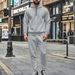 Men's Waffle Knit Hooded Half-zip Pullover & Jogger Set - Casual Lounge Wear For Autumn (Khaki, Black, White, Gray, Blue)_viptrois.com