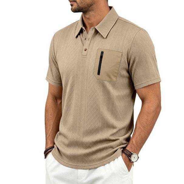 Men's Casual Loose Short Sleeve Shirt Summer Business Zipper Pocket Top Jacquard T-Shirt_viptrois.com