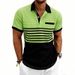 Men's Casual Summer Polo Shirt Color Block Waffle Stripe Short Sleeve Collared American Style Commuter Fashion_viptrois.com