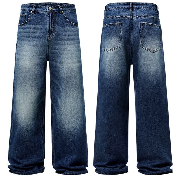 Men's Clothing High Street Washed Old Fashion Jeans Mopping Style Cleanfit Loose Straight Pants_viptrois.com
