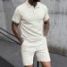 Men's Summer Fashion Casual Sports Suit Short Sleeve Black Polyester T-shirt Set Regular Fit Spring Summer Wear_viptrois.com