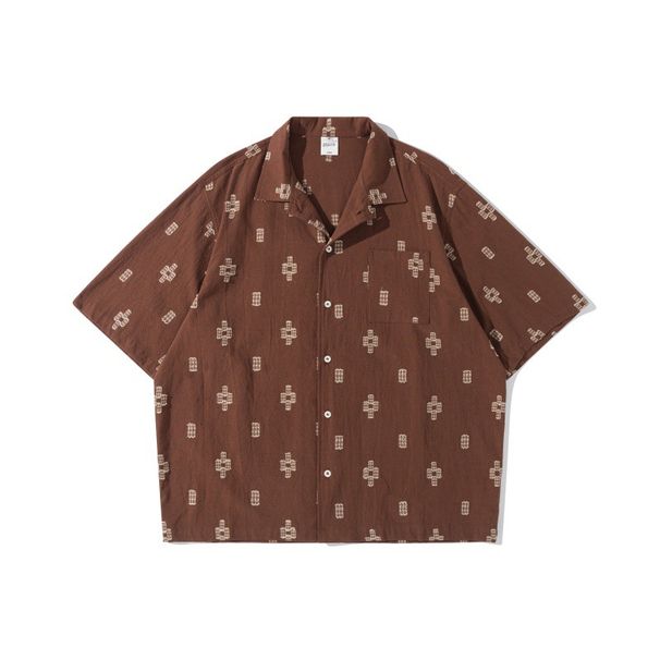 Unisex Clothing Breathable Casual Summer New Niche Trend Couple Cuban Collar Casual Retro Embroidery Short Sleeved Shirt Men_viptrois.com