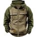 2025 Model Retro Workwear Hooded Sweatshirt, Men's Zipper Solid-color Warm Sports Shirt With Multiple Pockets Hooded Jacket_viptrois.com