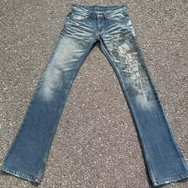 American High Street Retro Blue Printed Flared Jeans For Men, Slimming And Leg-lengthening, Trendy Brand Ins Pants_viptrois.com
