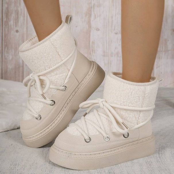 Large-size thick soled cross-strap snow boots 2024 new thick mid-tube but knee warm women's boots_viptrois.com