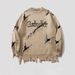 2026 Fashion Hip-Hop Knitwear Pullovers Youth/Men Polyester Round Collar Alphabetic Jacquard Broken Hole Do Old Frayed Edges Long Sleeve Sweater_viptrois.com