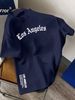 100% Pure Cotton Men's Summer Fashion Short Sleeved Los Angeles Letter Printed Casual Slim Fit Versatile Top_viptrois.com
