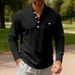 Men's Heavyweight Twill Henley Shirt - Long Sleeve Stand Collar Base Layer For Autumn & Winter (Tibetan Blue, Black, Apricot, Dark Gray, White_viptrois.com