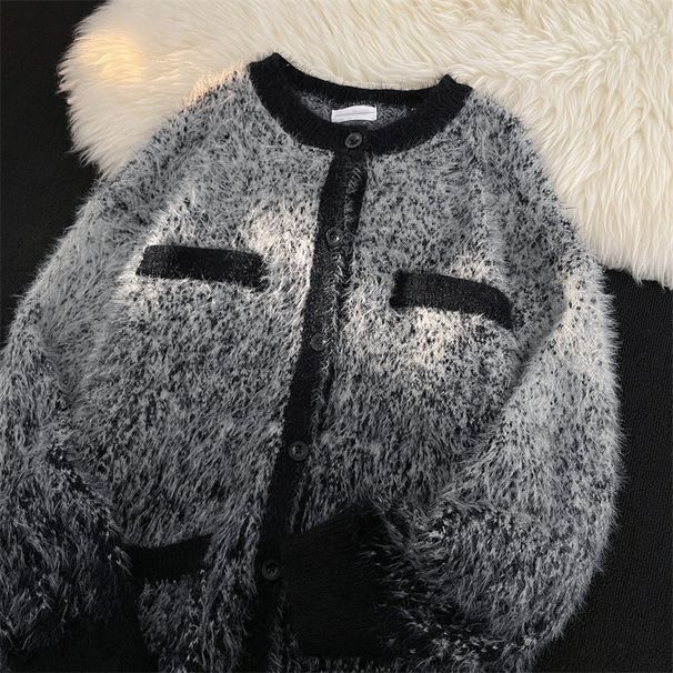Watercolor Dip-Dye Cardigan – Unisex Cropped Knit With Ombre Effect & Soft Mohair-Like Texture_viptrois.com