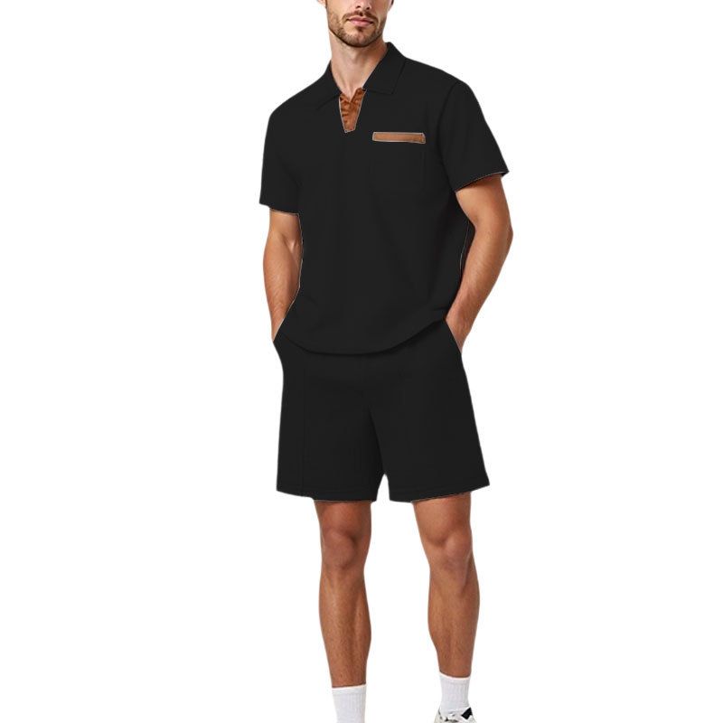 Men's Clothing Lapel Short Sleeved Pullover Casual Shirt Suit_viptrois.com