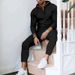 Men's Casual Suit Solid Color Waffle Knit Hooded Long Sleeved Top With Pants Two Piece Set_viptrois.com
