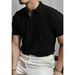 Zipper Knitted Short Sleeved Polo Shirt Men's Summer American Retro Commuting Loose Vertical Stripes Pit Lapel T Shirt Men_viptrois.com