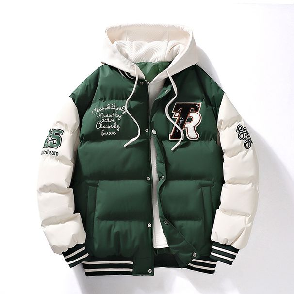 Men's Parka Cotton Padded Jacket Hooded Letter Embroidery Zipper Pockets Coldproof Outerwear Male Coat Streetwear Chic Hot Sales_viptrois.com