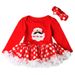 Christmas Girls and children spring and autumn red Santa Claus lace Peng Peng ha dress two-piece children's skirt ins_viptrois.com