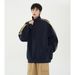 Men's Clothing American Streetwear Casual Stand Up Collar Striped Cardigan Sweatshirt Men's High Street Style Vibe Cool Loose Jacket Top_viptrois.com