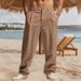 Men's Linen Striped Casual Trousers - Loose Fit Breathable Pants For Sports & Everyday Wear_viptrois.com