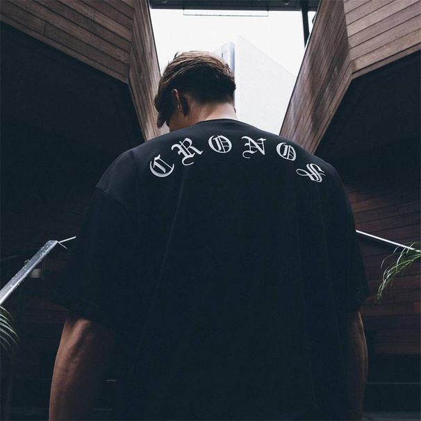 Men's Clothing Summer letter print trend fitness training outdoor running exercise sports tops pure cotton short sleeved T shirt_viptrois.com