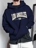 Men's Autumn And Winter Casual Fashionable Loose Hooded Sweatshirt With Los Angeles Letter Pattern Printed Warm Long Sleeved Pullover_viptrois.com