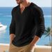 Men's Clothing Heavyweight Long Sleeve Henley T-Shirt - Relaxed Fit, Ribbed Texture, Casual & Commuter Friendly (White, Black, Gray, Olive, Khaki)_viptrois.com